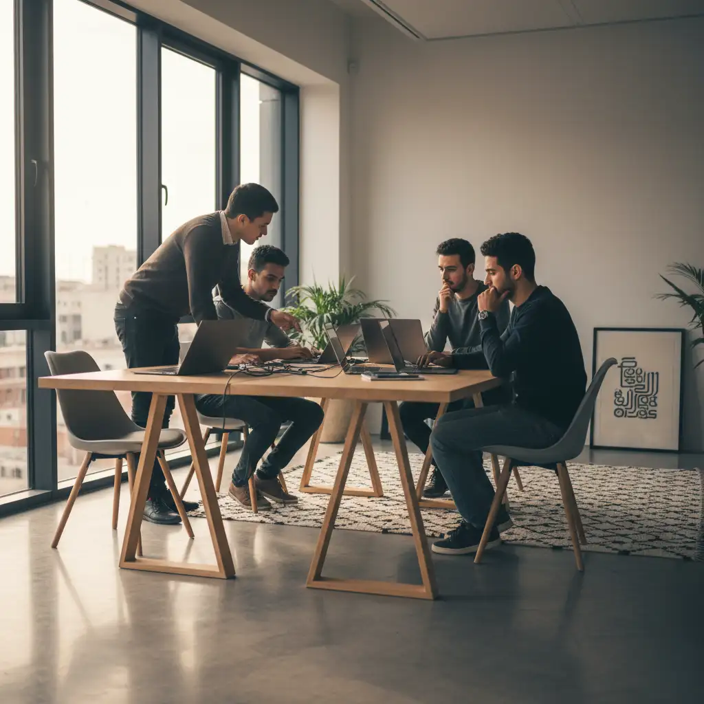 L'équipe d'experts de Visiona.ma collaborant dans un bureau moderne à Casablanca, Maroc, pour offrir le meilleur support IPTV.