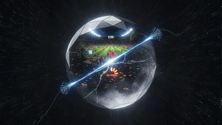 Concept visuel expliquant c'est quoi l'iptv, avec une personne qui contrôle des flux de divertissement holographiques.