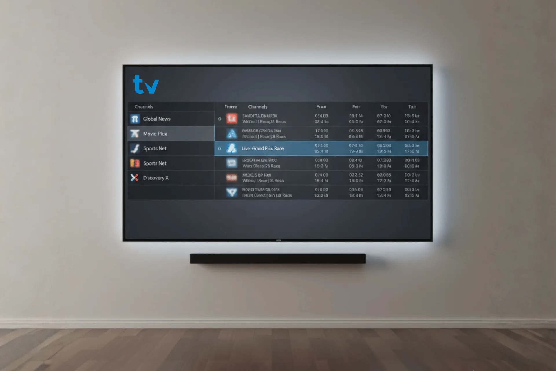 tivimate avis : Interface utilisateur premium affichée sur un écran TV.